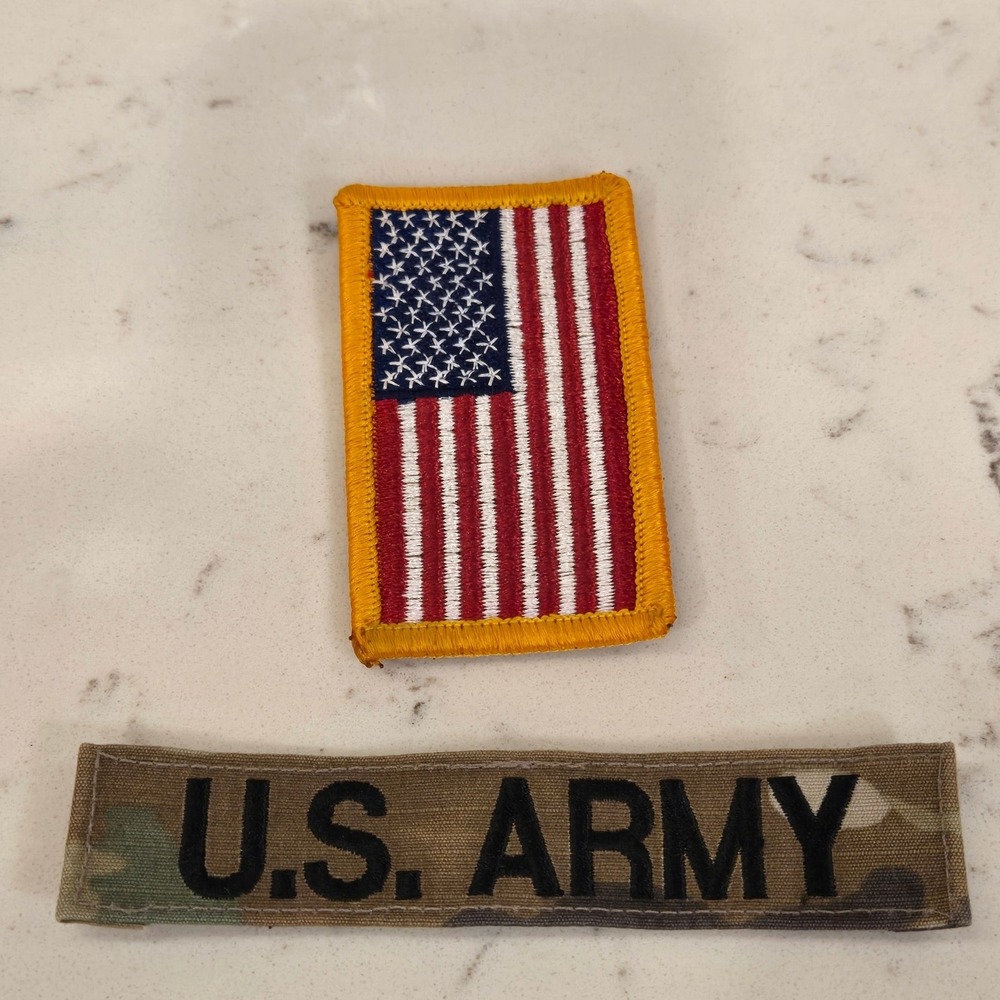 US Army OCP Multicam Branch Tape and Full Color American Flag Patch Set